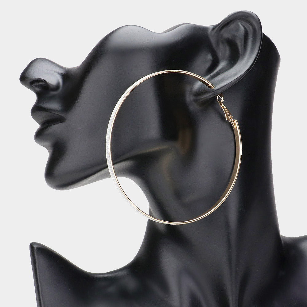 Oversized Clear on Gold Glittered Hoop Fun Fashion Earrings | 3.1" | Hoop Earrings