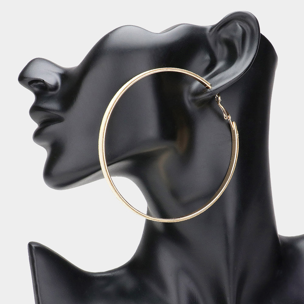 Oversized White Glittered Hoop Fun Fashion Earrings | 3.1" | Hoop Earrings