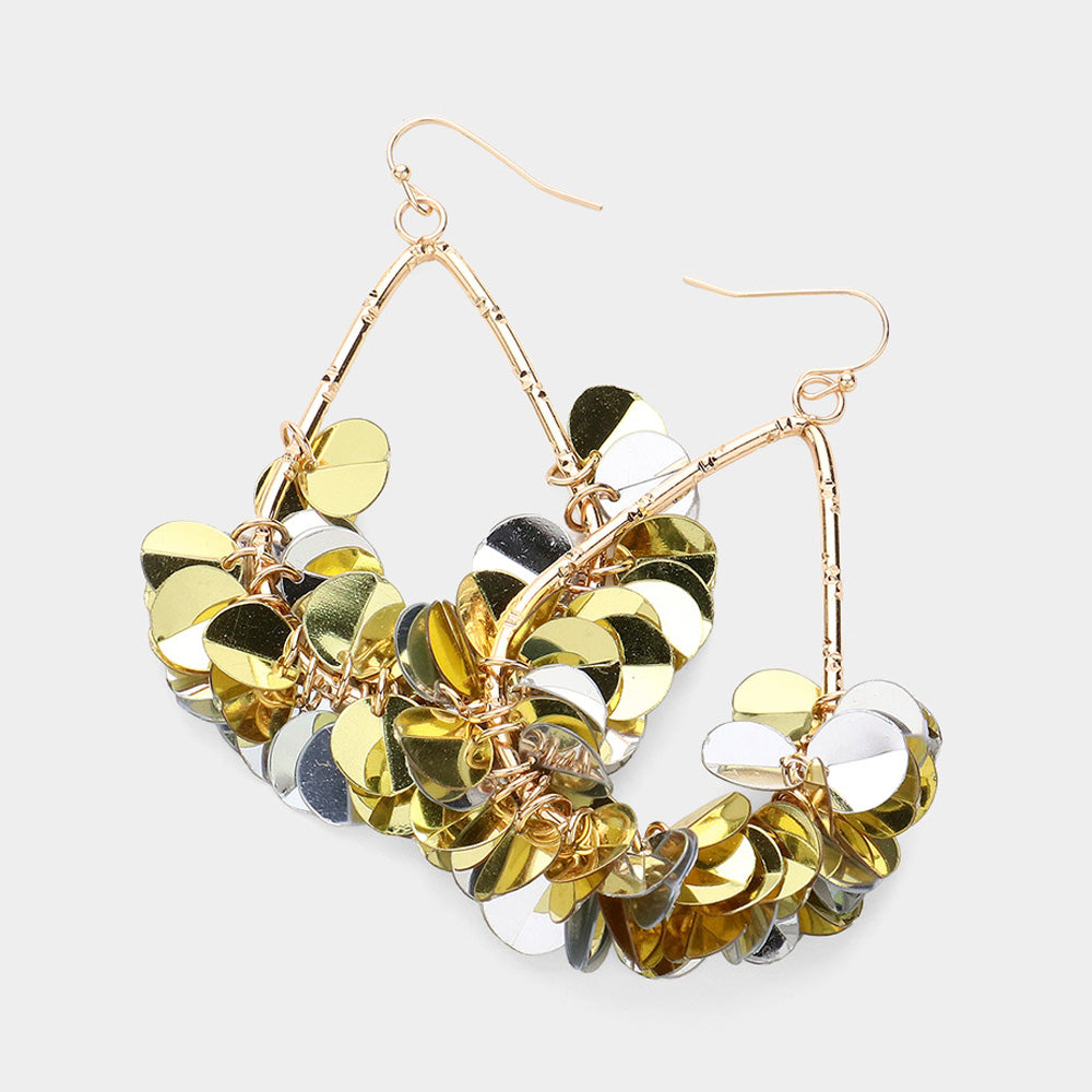 Two Tone Gold Sequin Fun Fashion Dangle Earrings 