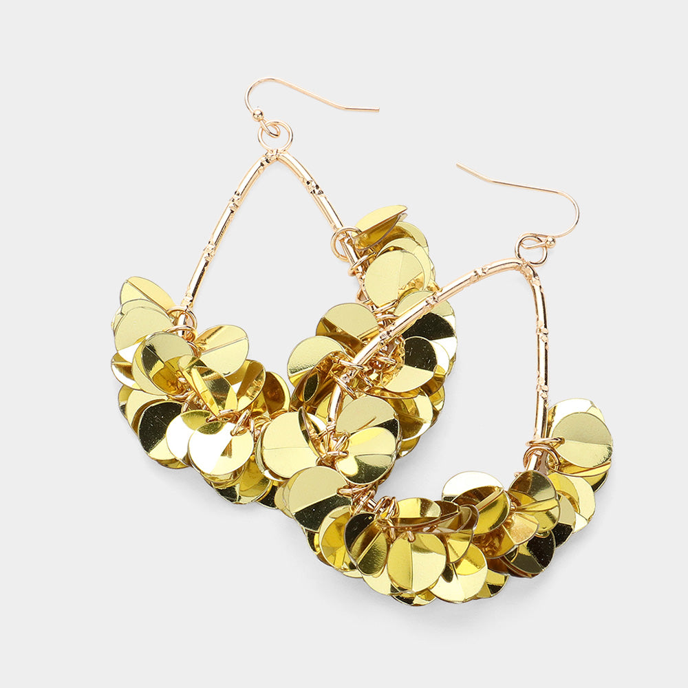 Gold Sequin Fun Fashion Dangle Earrings