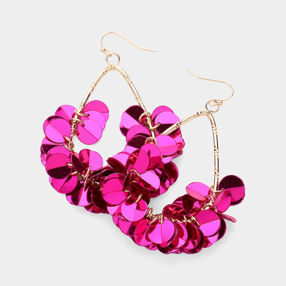 Fuchsia Sequin Fun Fashion Dangle Earrings 