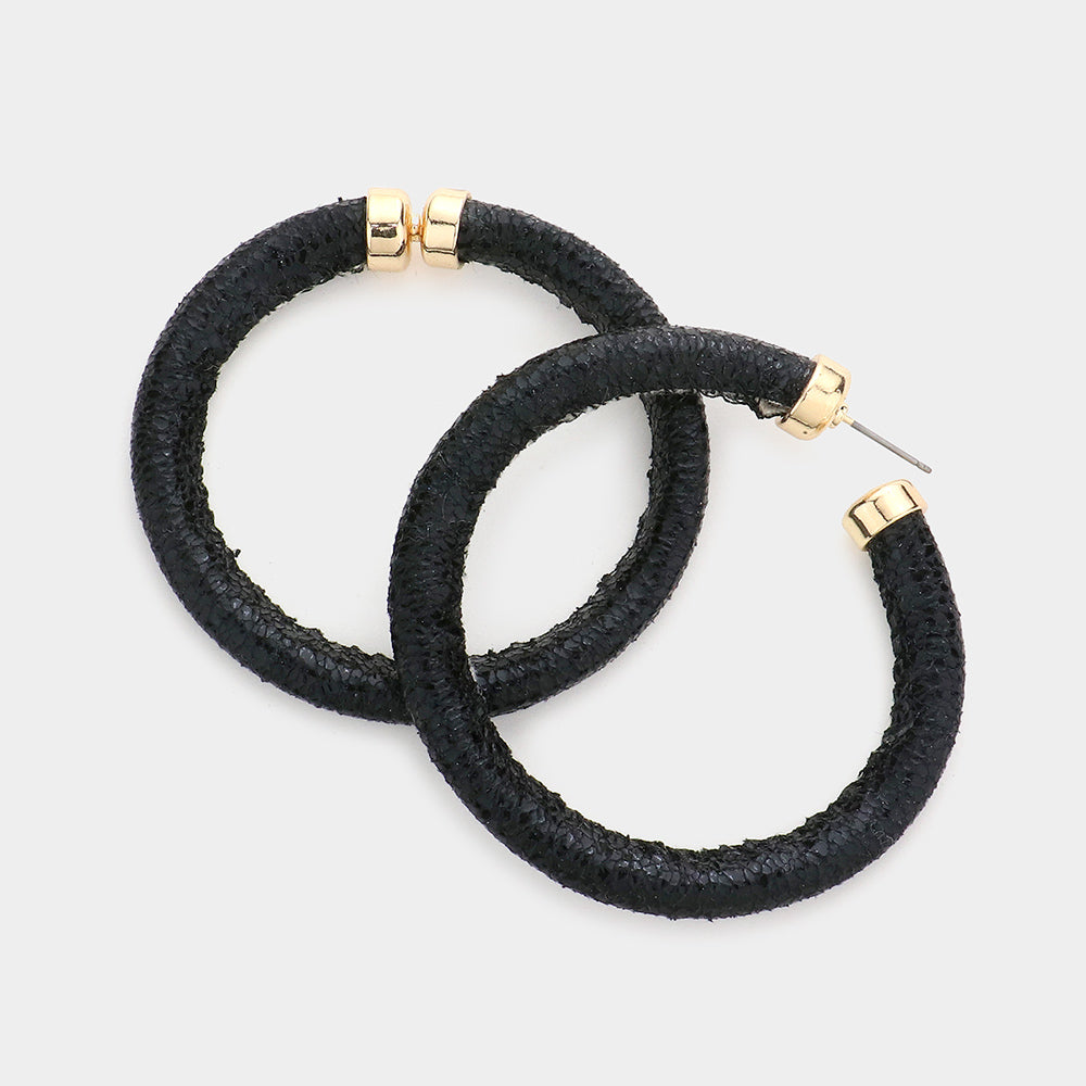 Black Shiny Tube Fun Fashion Hoop Earrings | 2.25" | Runway Earrings