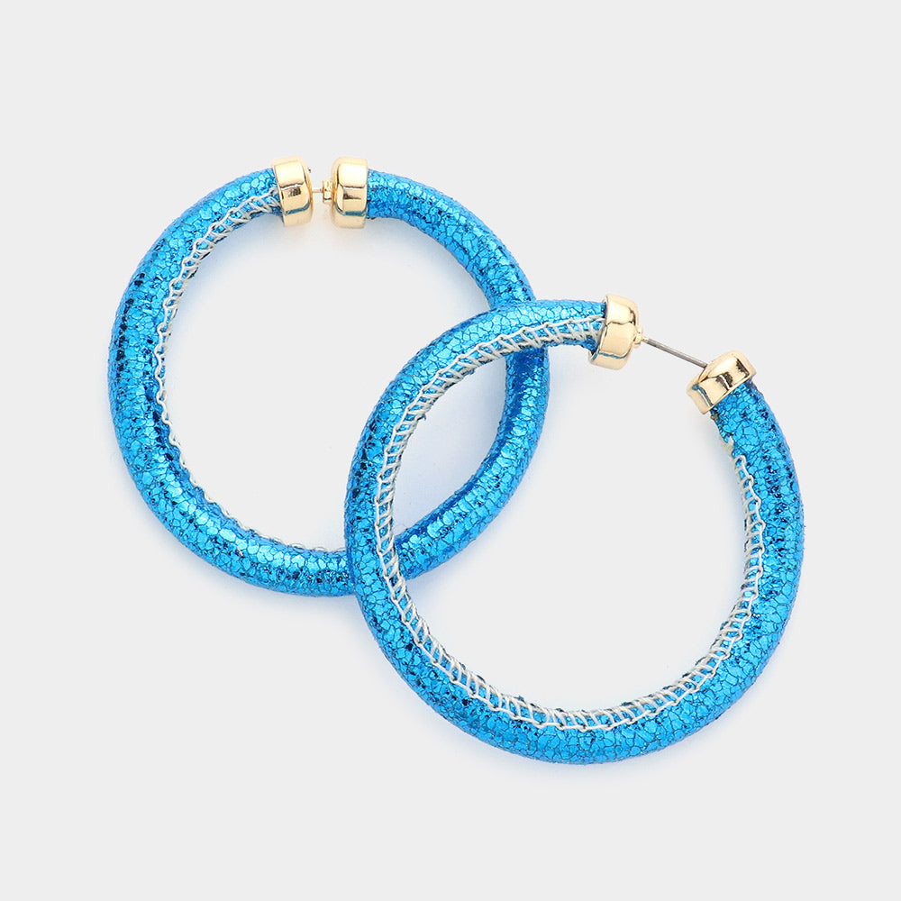 Aqua Shiny Tube Fun Fashion Hoop Earrings | 2.25" | Runway Earrings