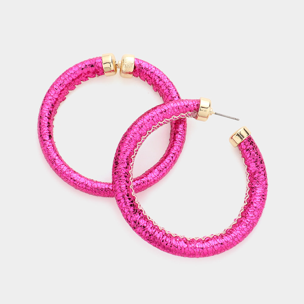 Fuchsia Shiny Tube Fun Fashion Hoop Earrings | 2.25" | Runway Earrings