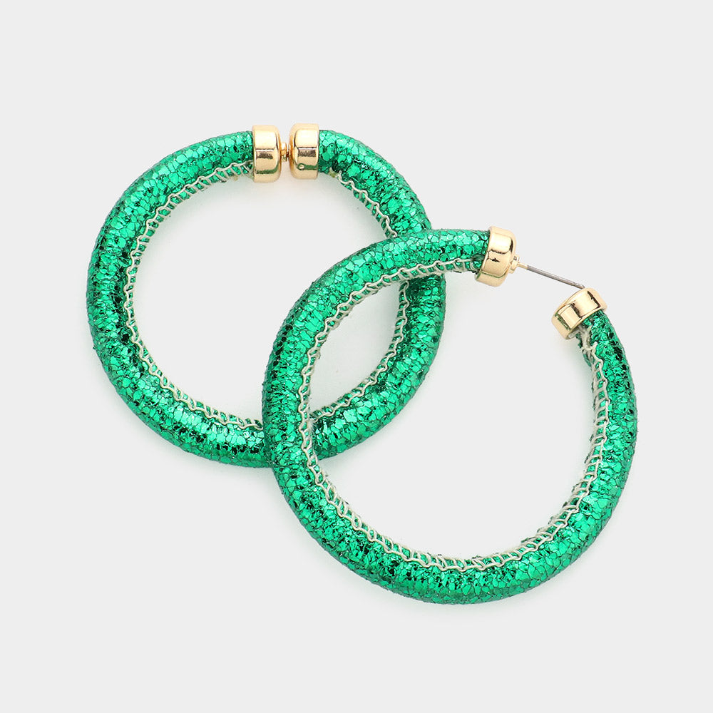 Green Shiny Tube Fun Fashion Hoop Earrings | 2.25" | Runway Earrings