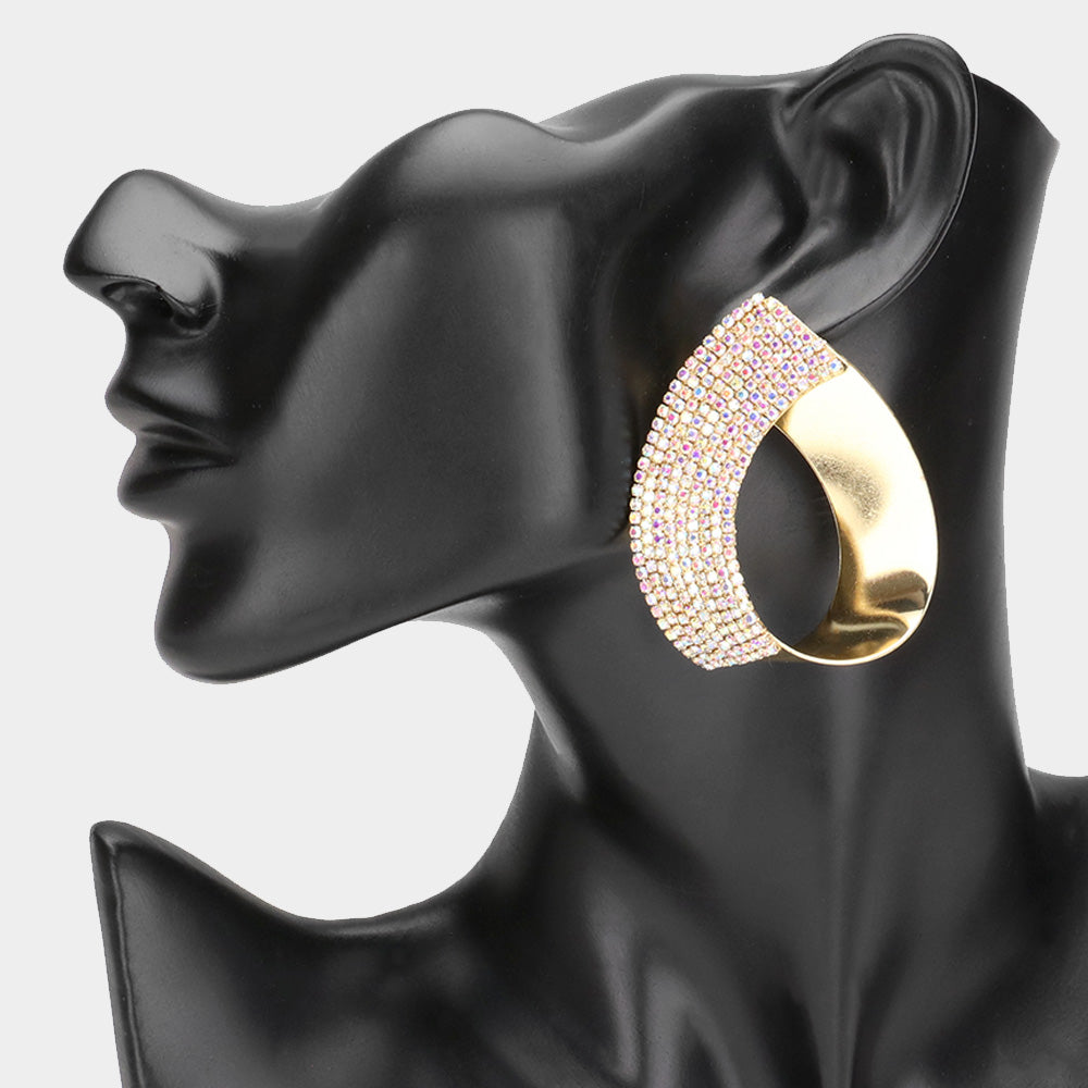 Half AB Rhinestone Gold Metal Teardrop Pageant Earrings | Evening Earrings