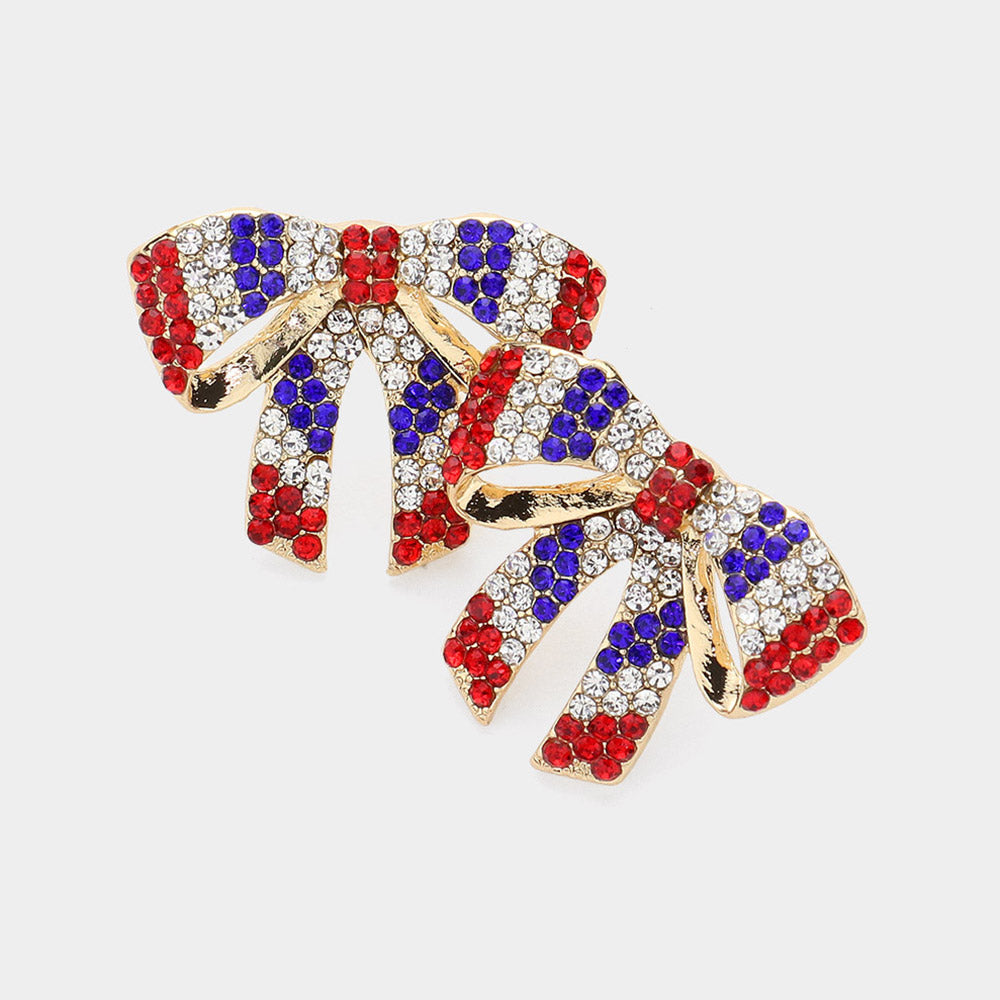 Small Multi-Color Rhinestone Bow Pageant Earrings | Multi-Color Bow Earrings