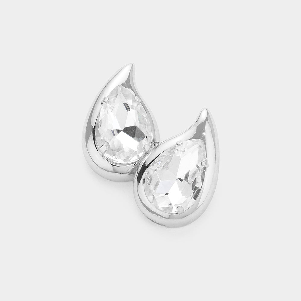 Clear Crystal Teardrop Stone Stud Earrings  | Interview Earrings