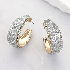 AB Glitter Half Hoop Pageant Earrings on Gold | Outfit of Choice Earrings