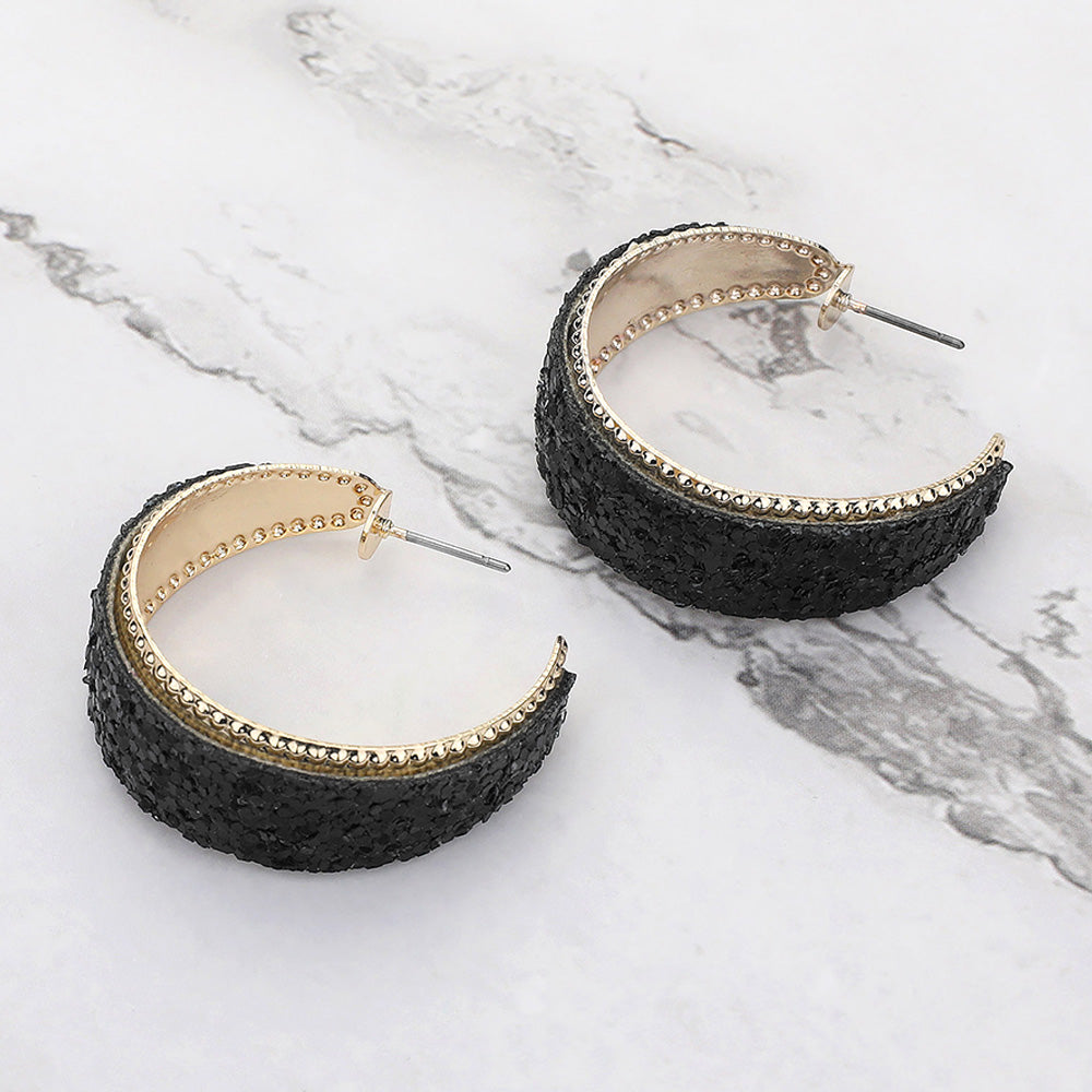 Black Glitter Half Hoop Pageant Earrings  | Outfit of Choice Earrings