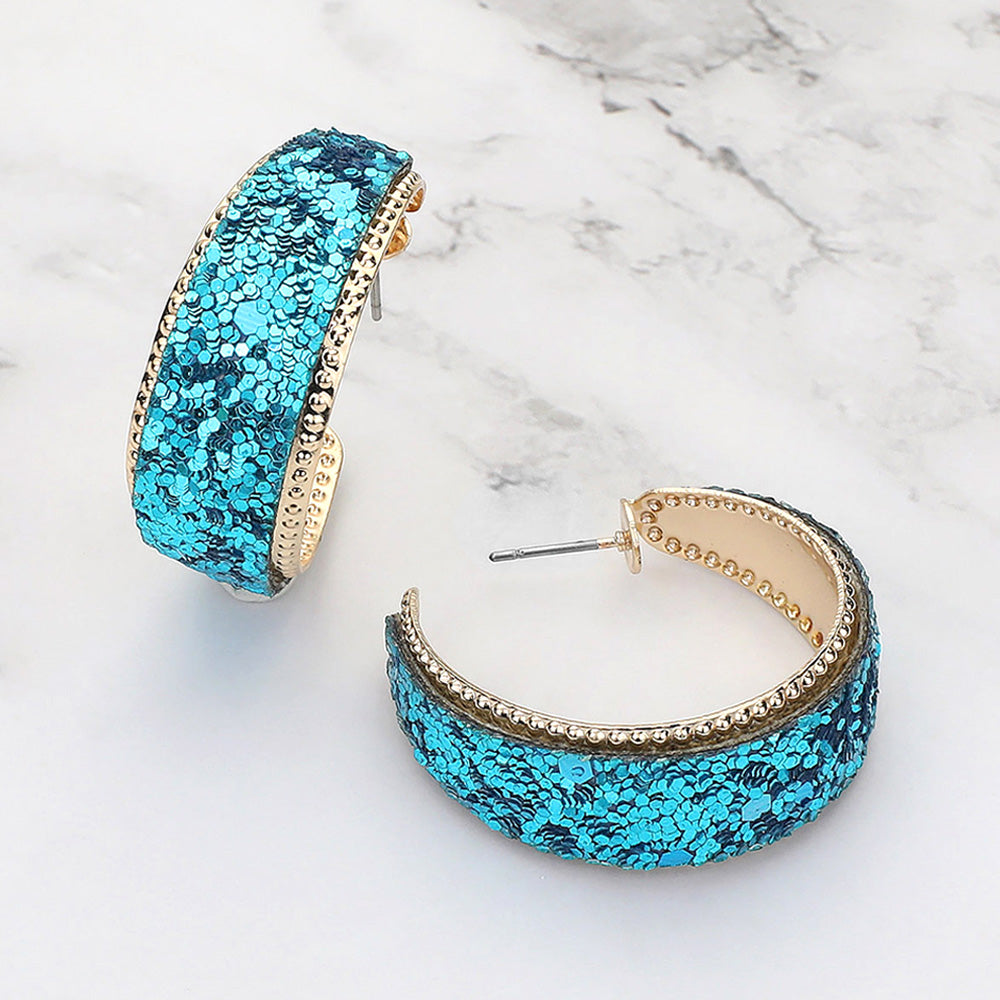 Light Blue Glitter Half Hoop Pageant Earrings  | Outfit of Choice Earrings