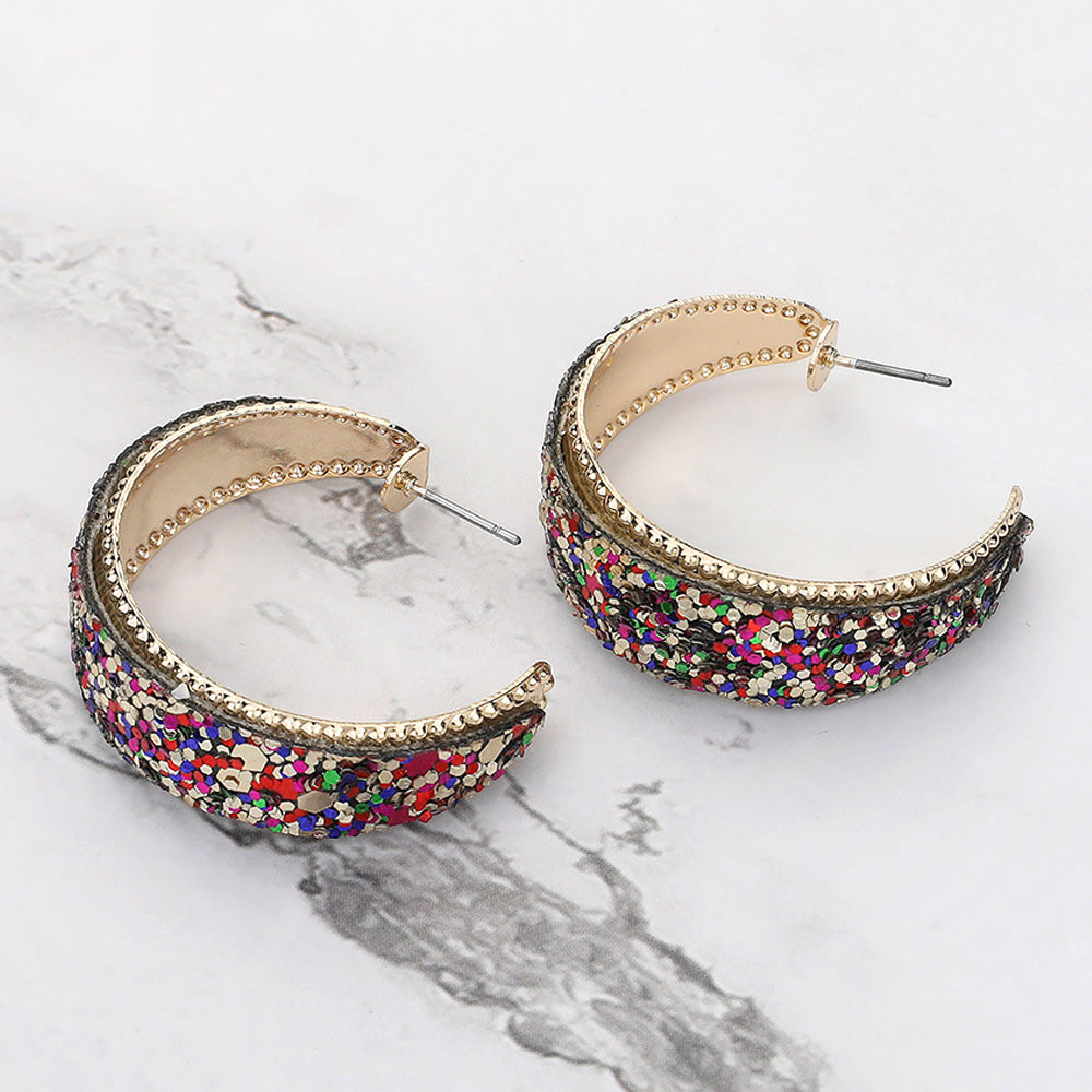 Multi-Color Glitter Half Hoop Pageant Earrings  | Outfit of Choice Earrings