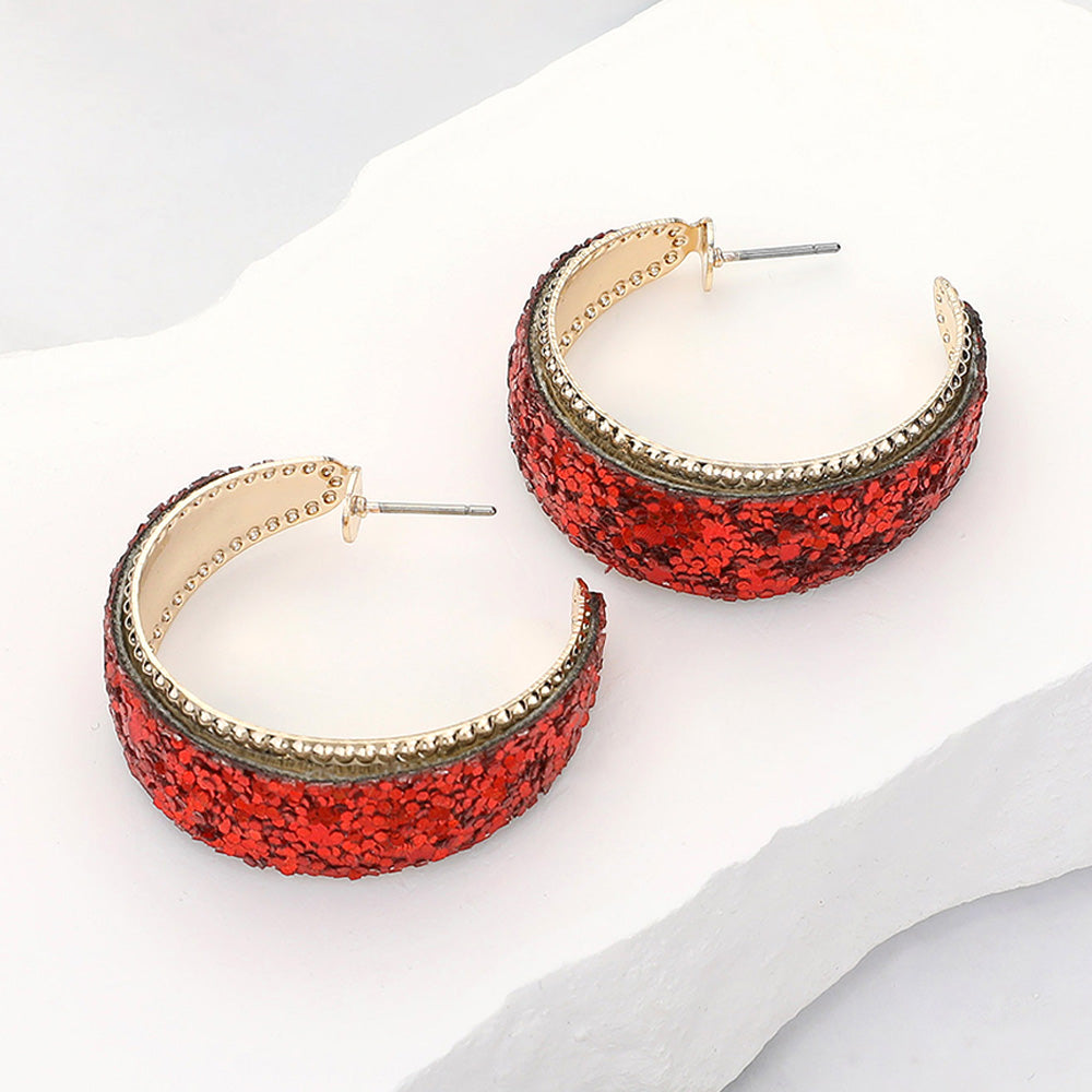 Red Glitter Half Hoop Pageant Earrings | Outfit of Choice Earrings