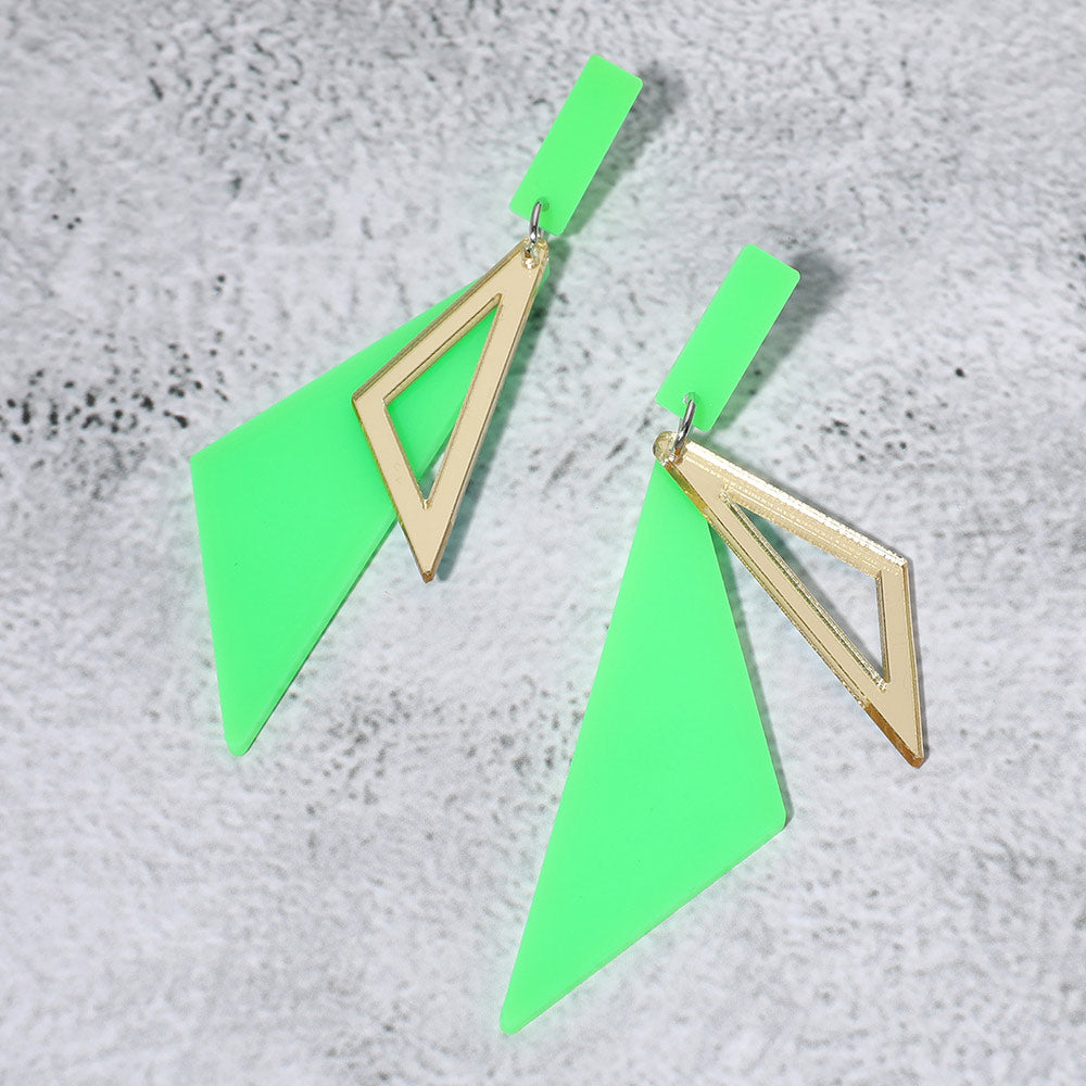 Neon Green Acrylic Geometric Fun Fashion Dangle Earrings