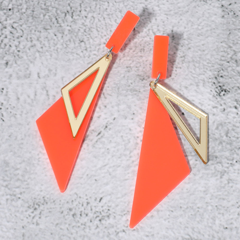 Neon Orange Acrylic Geometric Fun Fashion Dangle Earrings