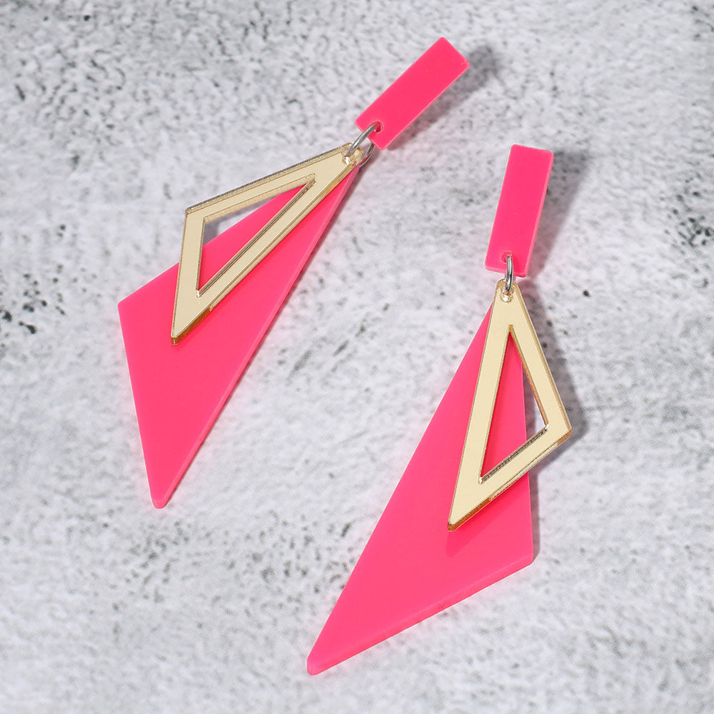 Neon Pink Acrylic Geometric Fun Fashion Dangle Earrings