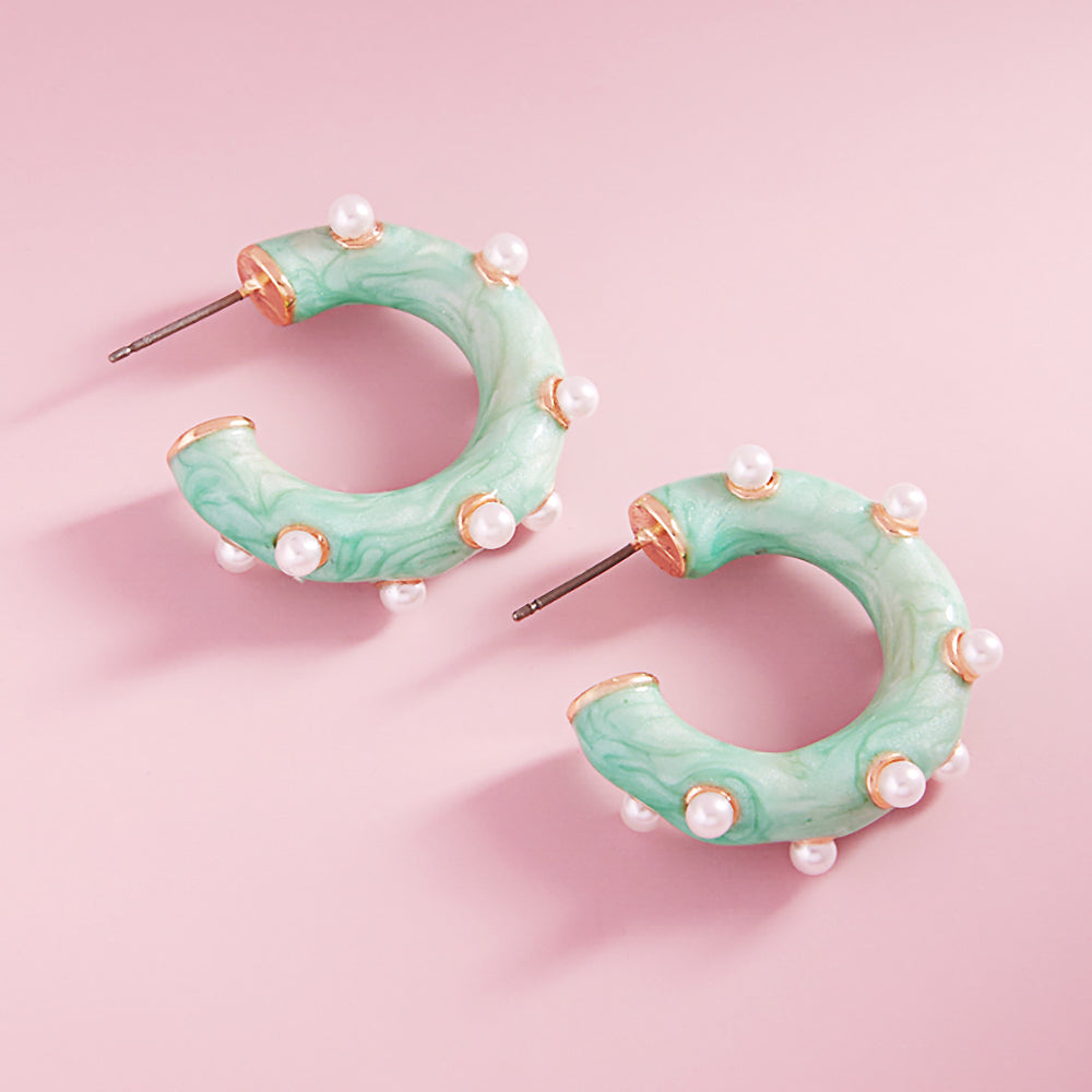 Little Girls Mint Base Pearl Embellished Fun Fashion Earrings | Outfit of Choice Earrings 