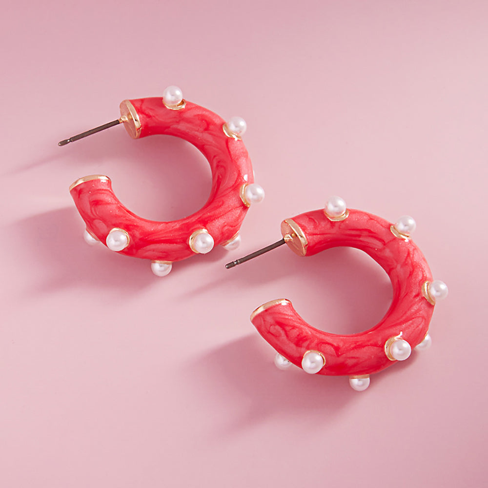 Little Girls Red Base Pearl Embellished Fun Fashion Earrings | Outfit of Choice Earrings 