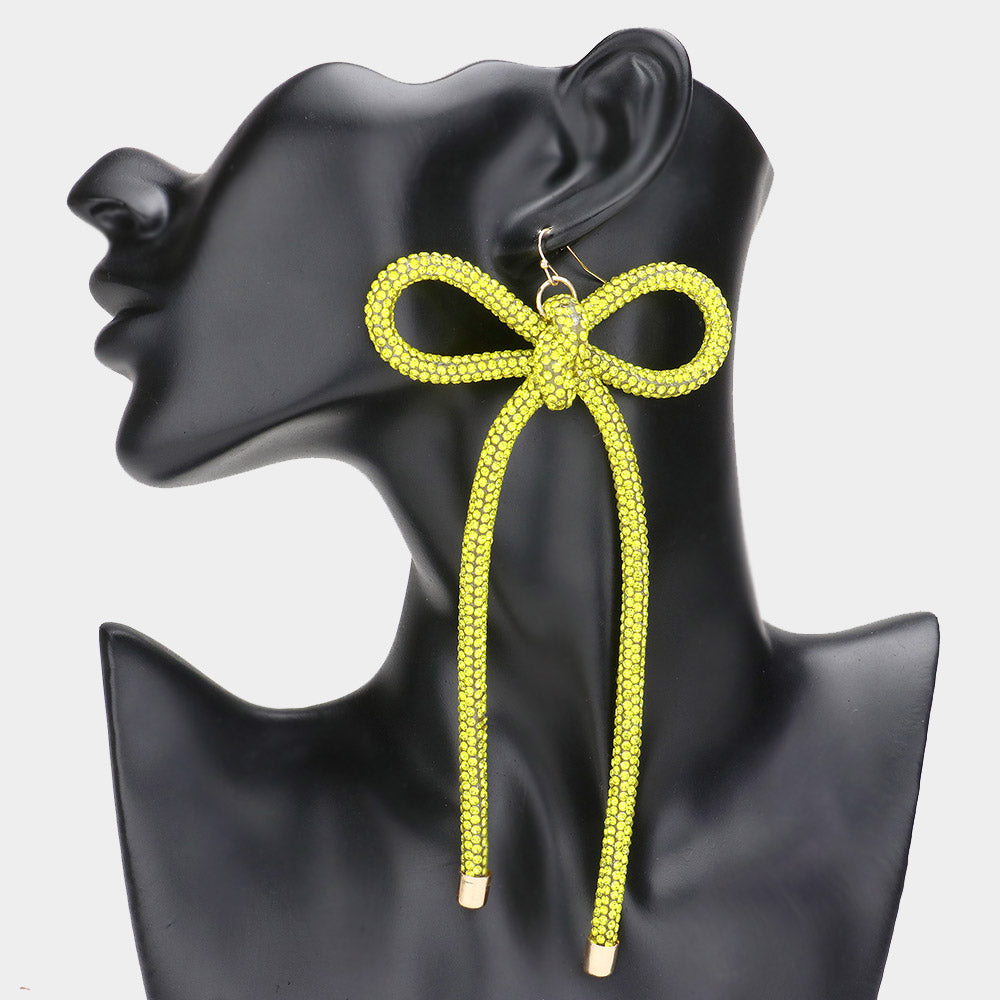 Oversized Long Yellow Studded Bow Fun Fashion Earrings | Runway Earrings