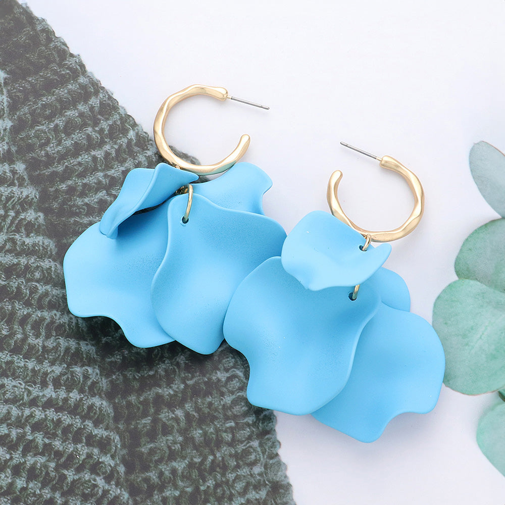 Light Blue Petal Dangle Fun Fashion Earrings | Light Blue Headshot Earrings