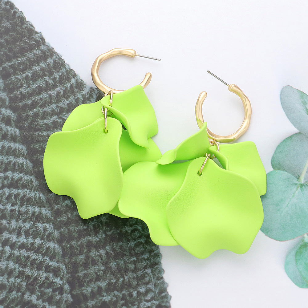 Lime Green Petal Dangle Fun Fashion Earrings | Lime Green Headshot Earrings