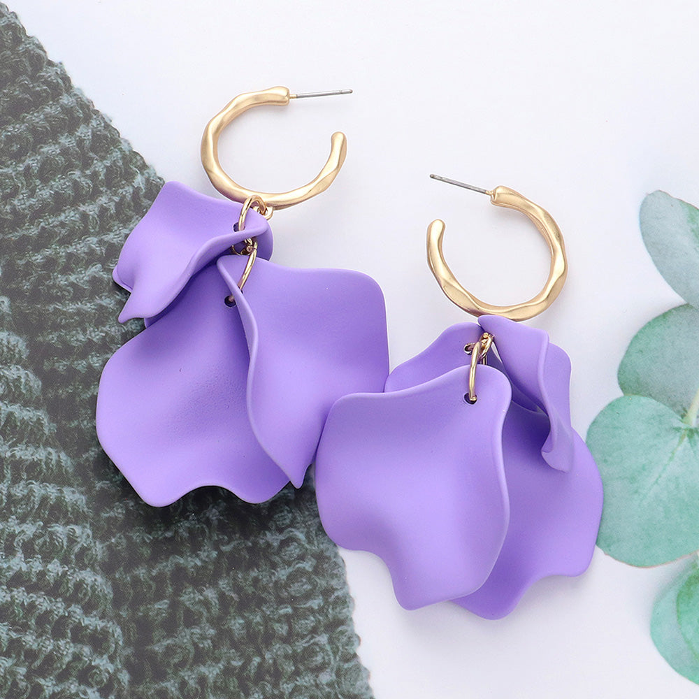 Lavender Petal Dangle Fun Fashion Earrings | Lavender Headshot Earrings 