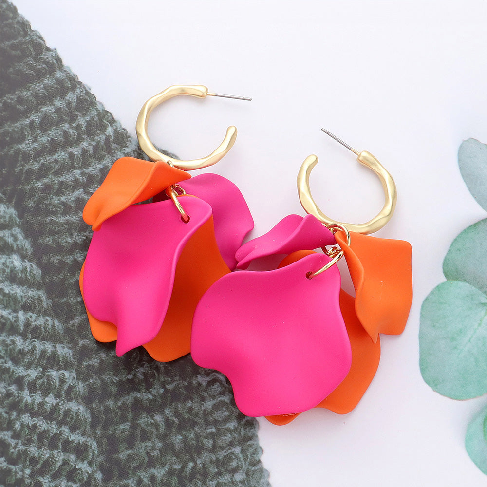 Multi-Color Petal Dangle Fun Fashion Earrings | Multi-Color Headshot Earrings