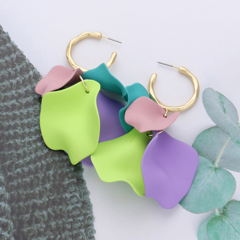 Multi-Color Petal Dangle Fun Fashion Earrings | Multi-Color Headshot Earrings