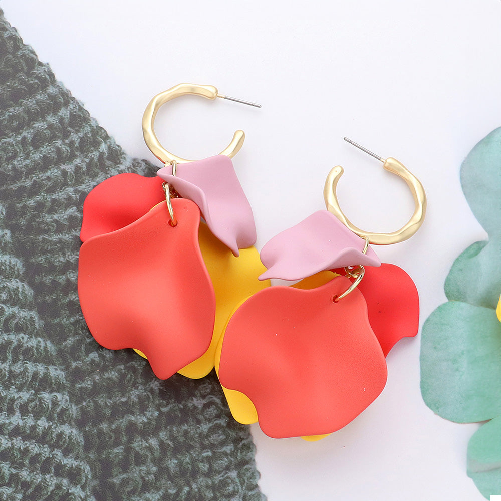 Multi-Color Petal Dangle Fun Fashion Earrings | Multi-Color Headshot Earrings