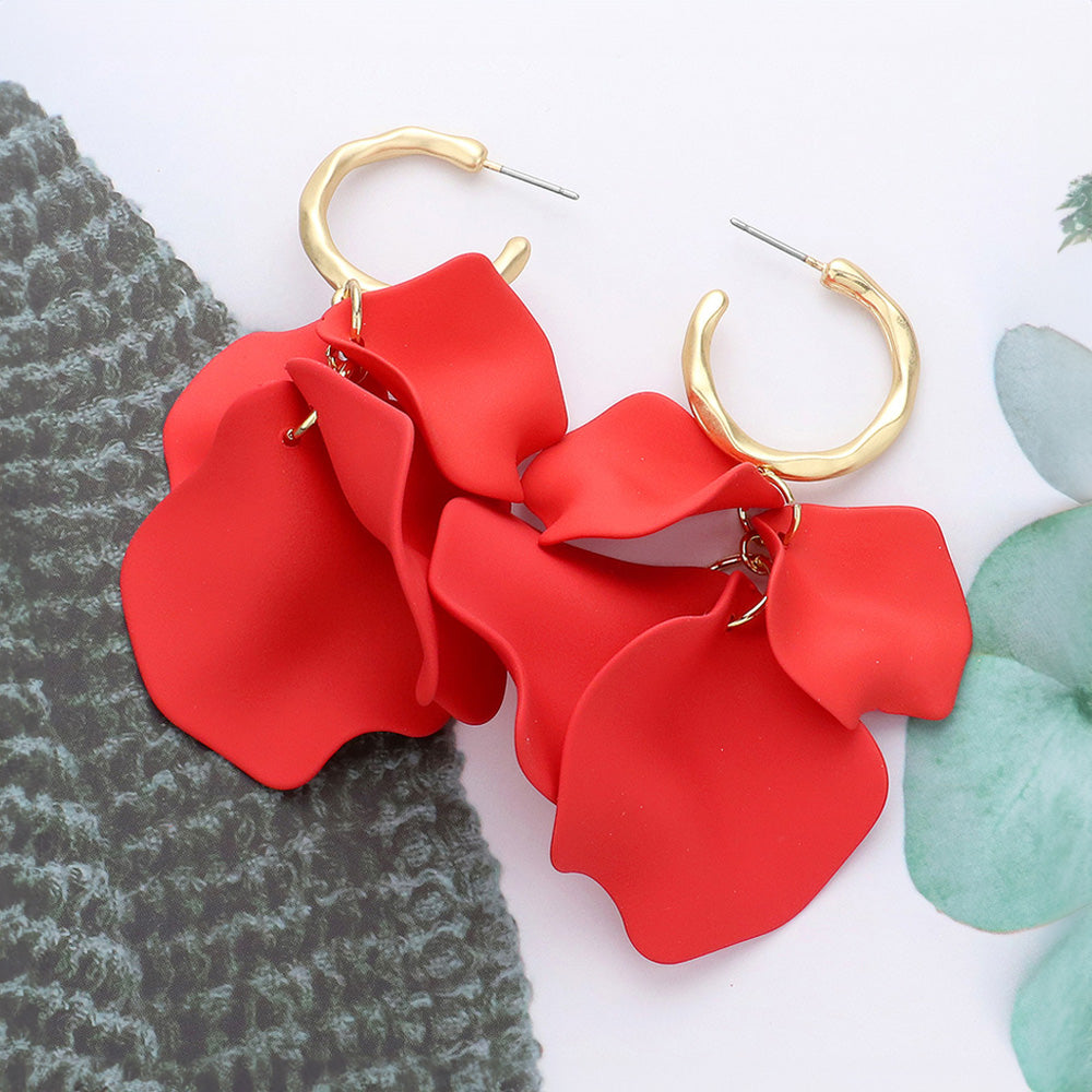 Red Petal Dangle Fun Fashion Earrings | Red Headshot Earrings