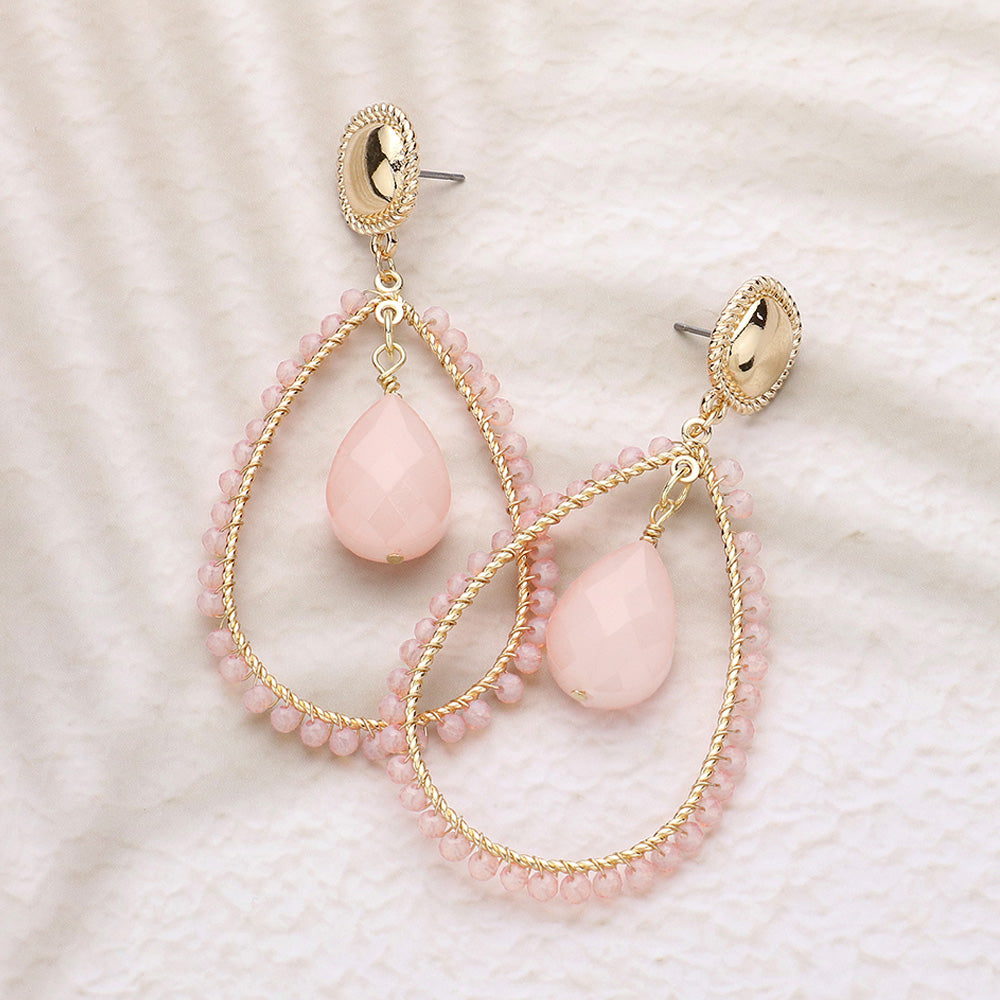 Pink Beaded Teardrop Fun Fashion Earrings | Pink Outfit of Choice Earrings | Runway Earrings