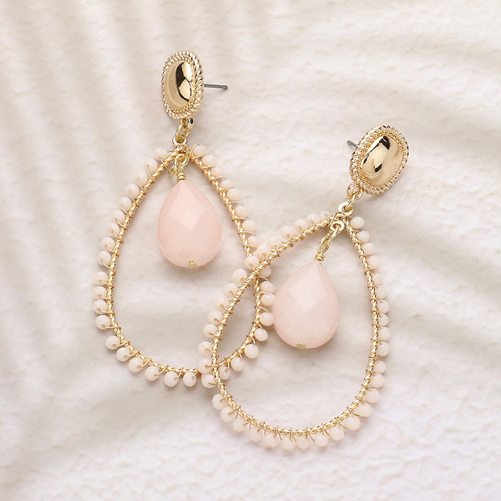 Ivory Beaded Teardrop Fun Fashion Earrings | Ivory Outfit of Choice Earrings | Runway Earrings