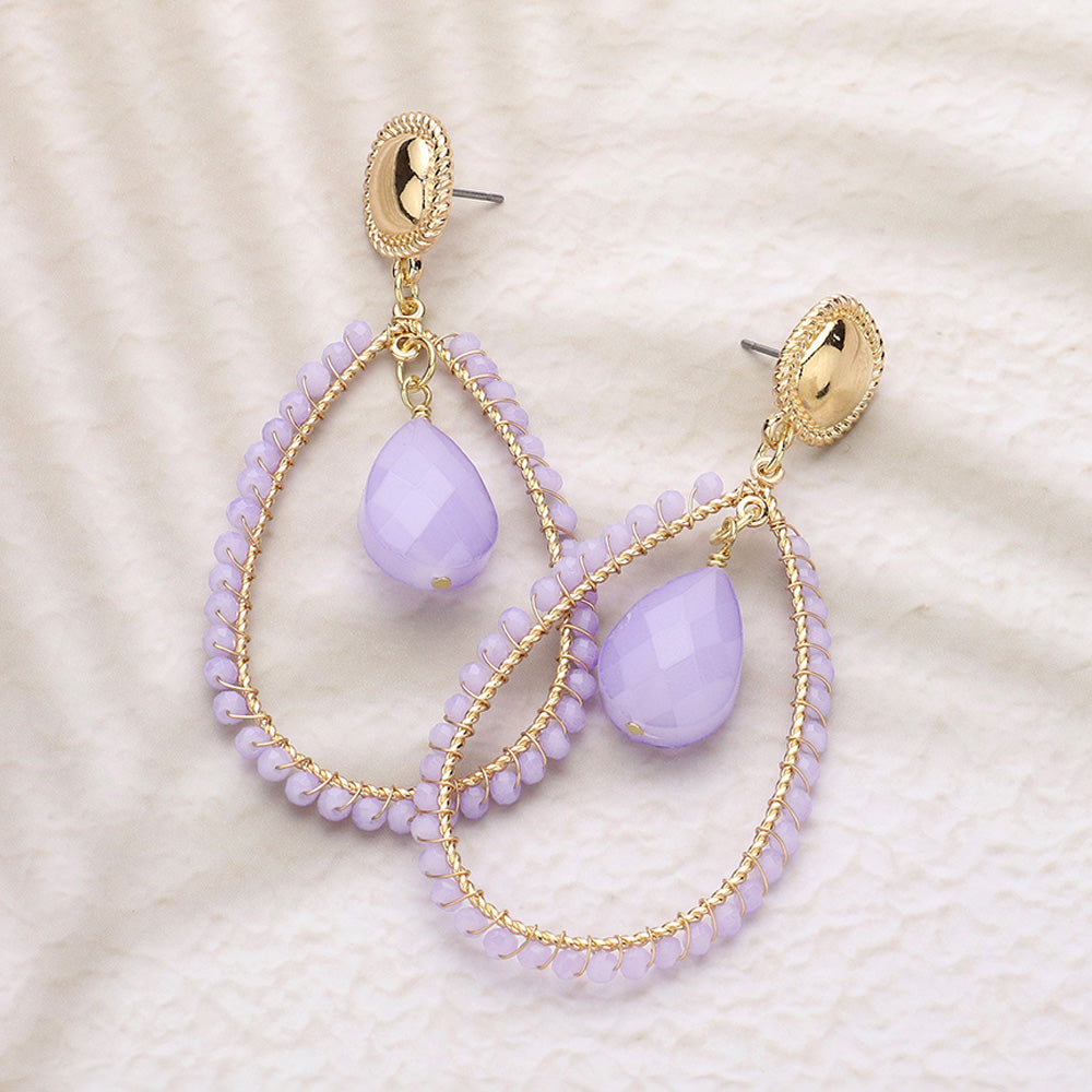 Purple Beaded Teardrop Fun Fashion Earrings | Lavender Outfit of Choice Earrings | Runway Earrings