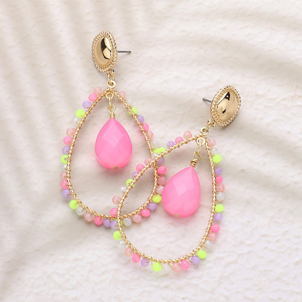 Multi-Color Beaded Teardrop Fun Fashion Earrings | Multi-Color Outfit of Choice Earrings | Runway Earrings