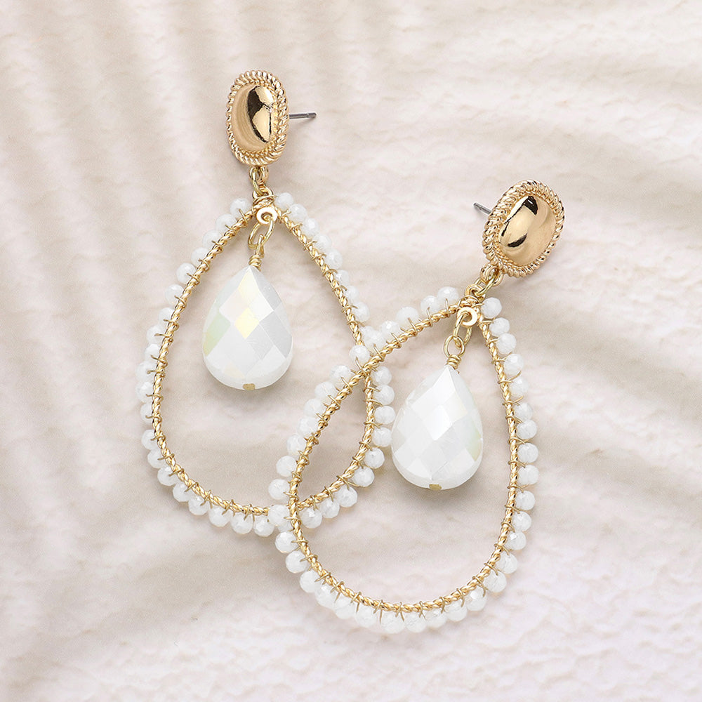 White Beaded Teardrop Fun Fashion Earrings | White Outfit of Choice Earrings | Runway Earrings