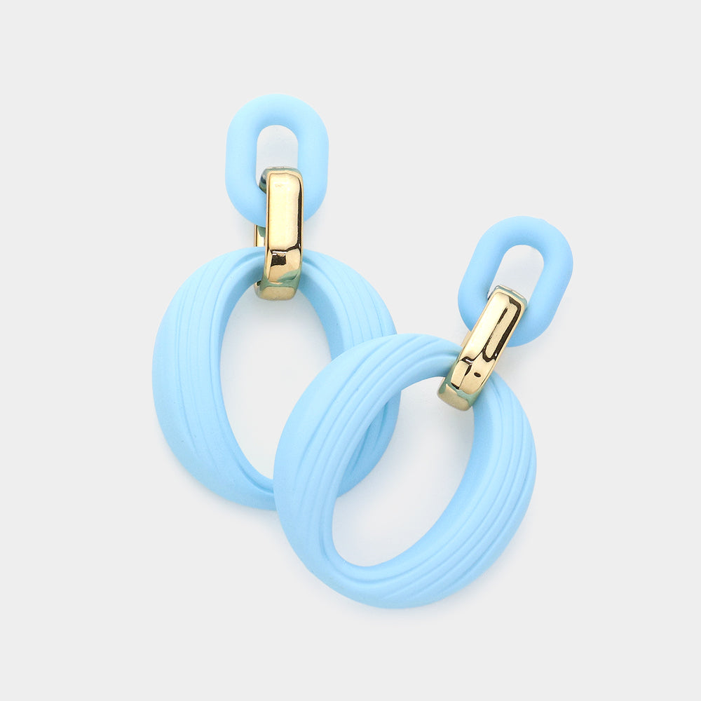 Light Blue Geometric Open Oval Link Fun Fashion Earrings | Runway Earrings | Headshot Earrings