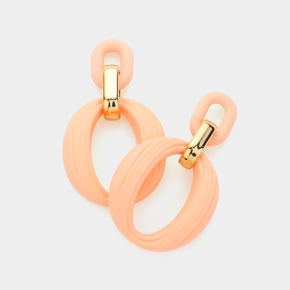 Peach Geometric Open Oval Link Fun Fashion Earrings | Runway Earrings | Headshot Earrings