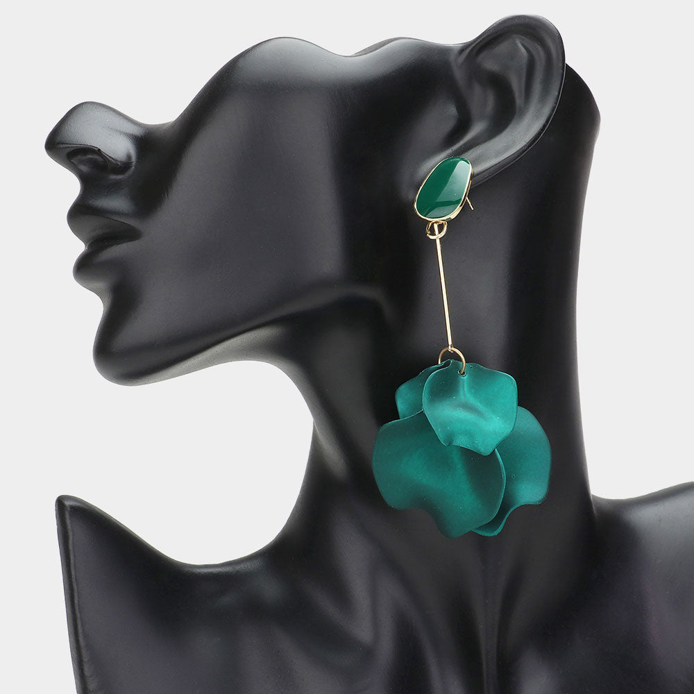 Emerald Green Petal Drop Down Fun Fashion Earrings | Outfit of Choice Earrings