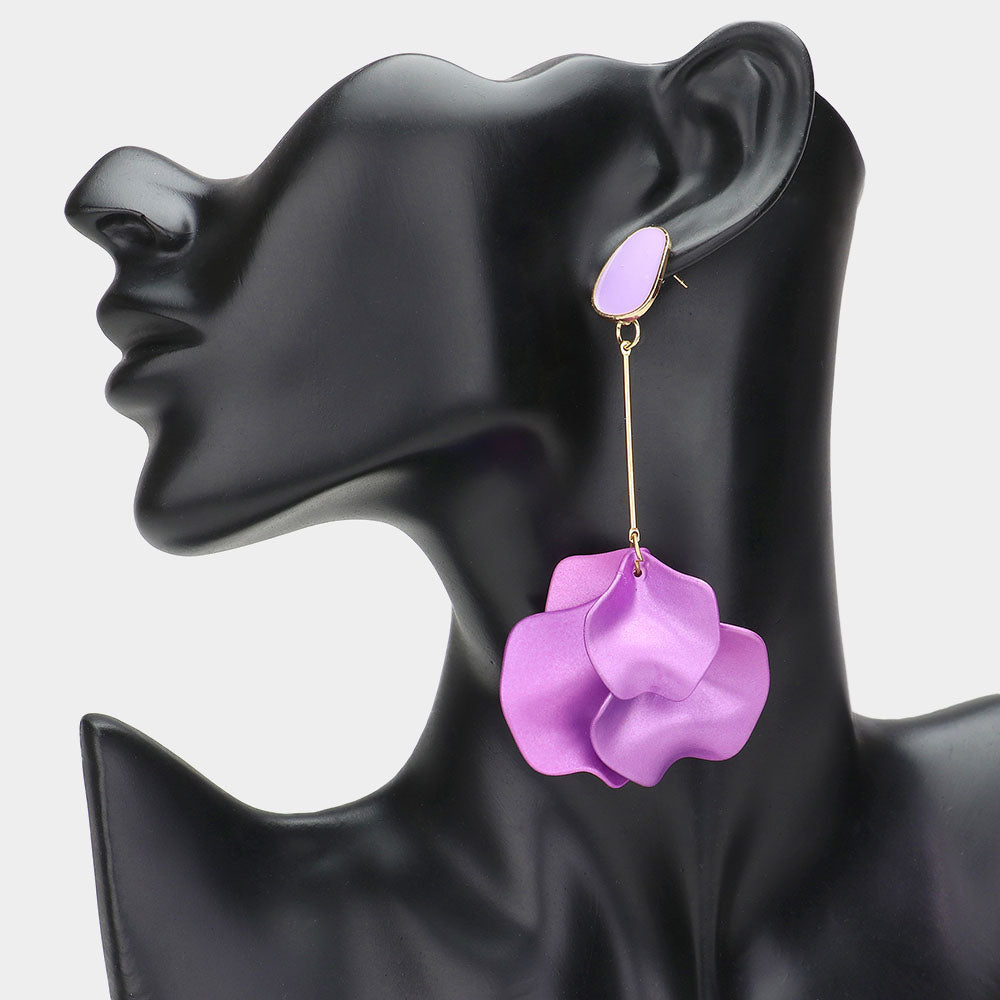 Purple Petal Drop Down Fun Fashion Earrings | Outfit of Choice Earrings