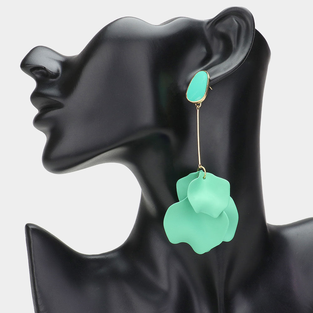 Green Petal Drop Down Fun Fashion Earrings | Outfit of Choice Earrings