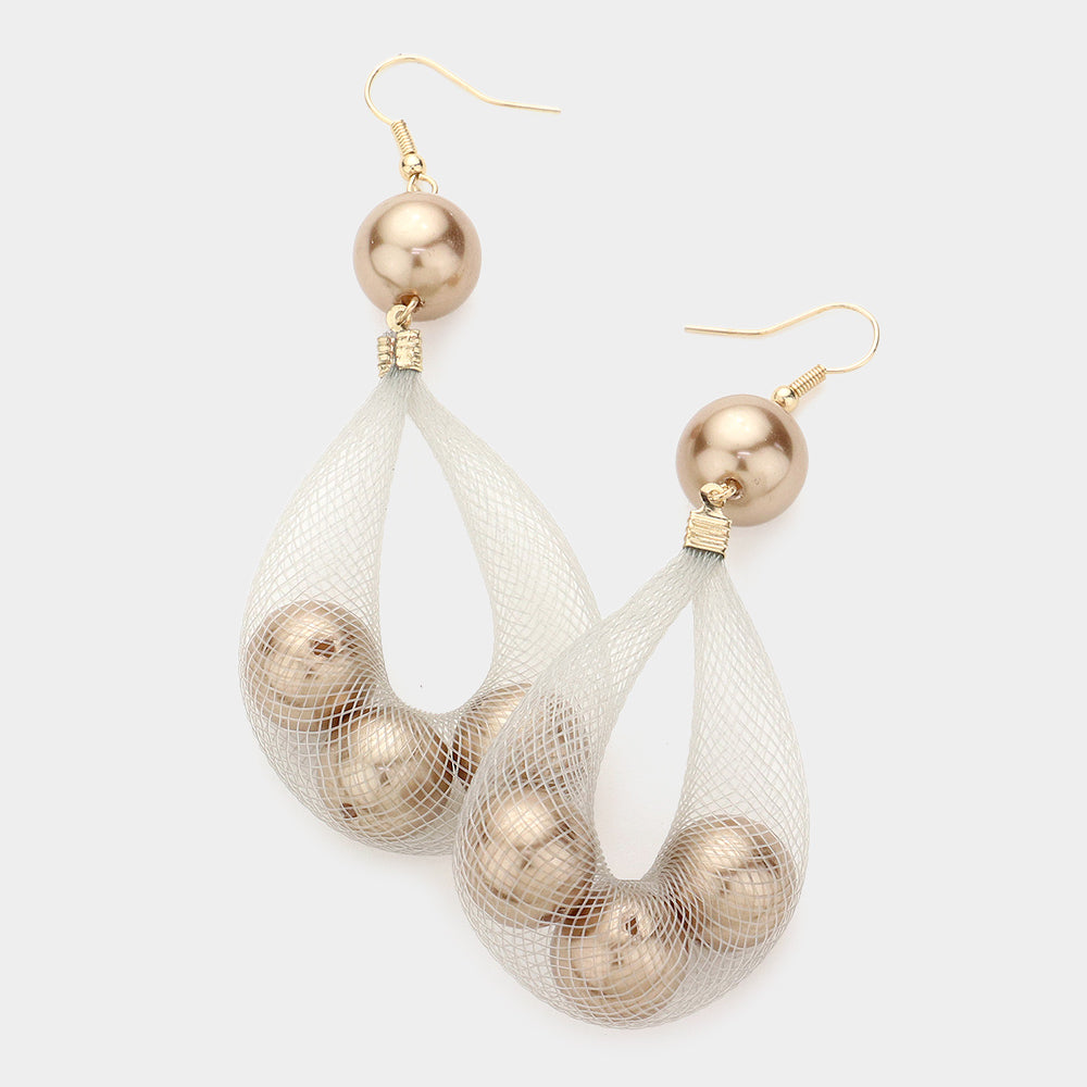 Mesh Tube with Gold Pearl Fun Fashion Earrings | Headshot Earrings