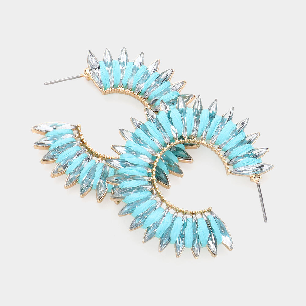 Turquoise Raffia Wrapped Crystal Marquise Stone Pageant Earrings | Runway Earrings