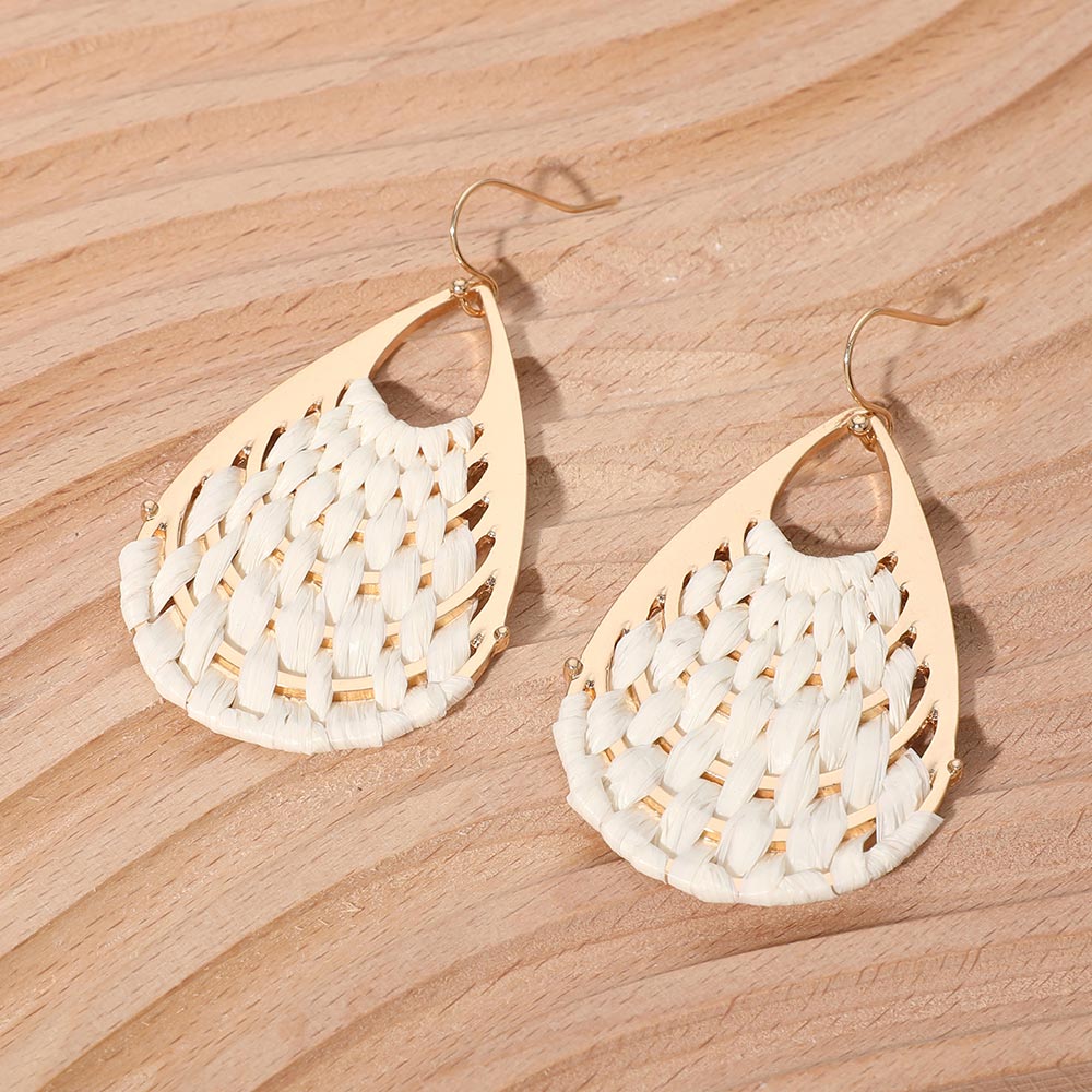 Ivory Raffia Basket Weave Teardrop Fun Fashion Earrings | Outfit of Choice Earrings | Runway Earrings