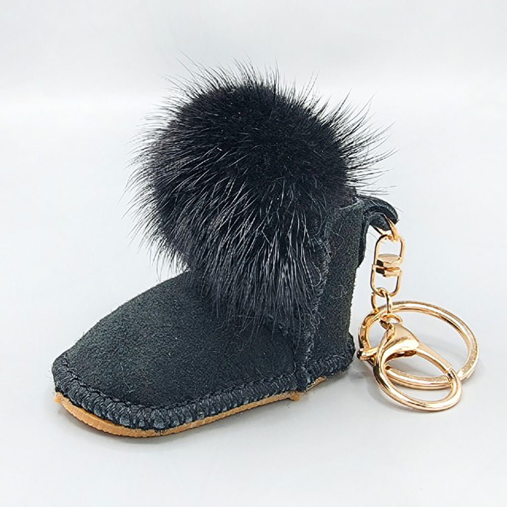 Black Fur Pom Pom Boot Keychains