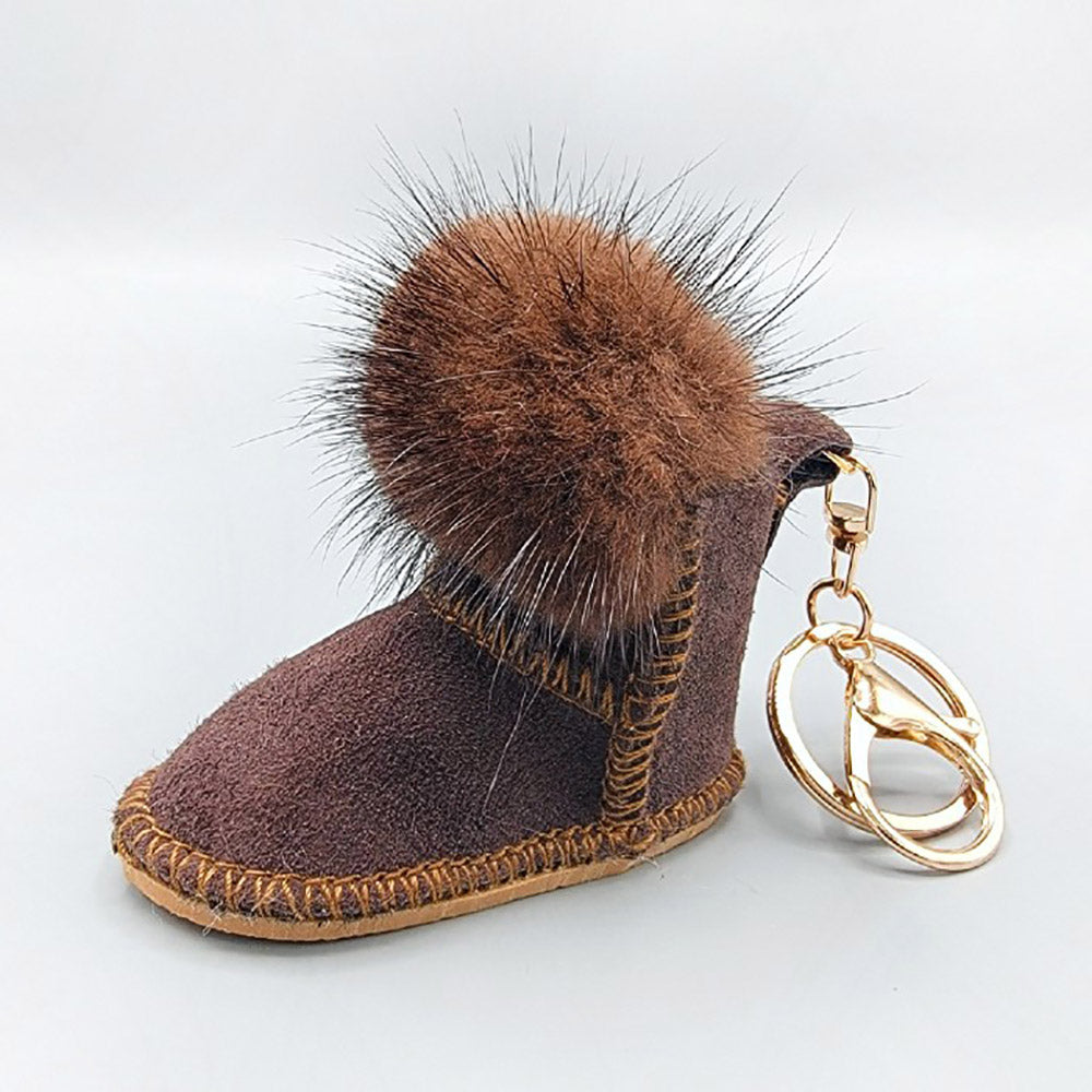 Brown Fur Pom Pom Boot Keychains