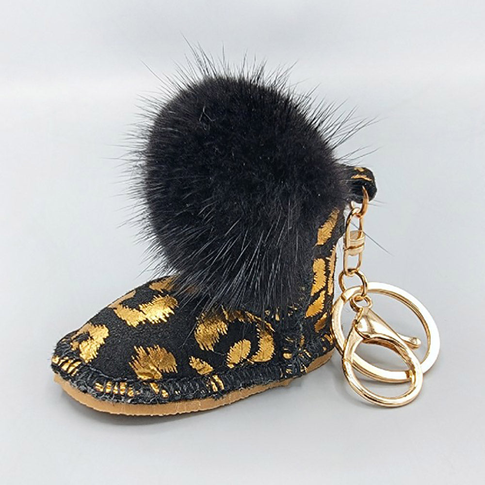 Black and Gold Fur Pom Pom Boot Keychains