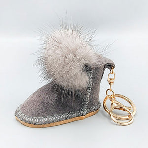 Gray Fur Pom Pom Boot Keychains