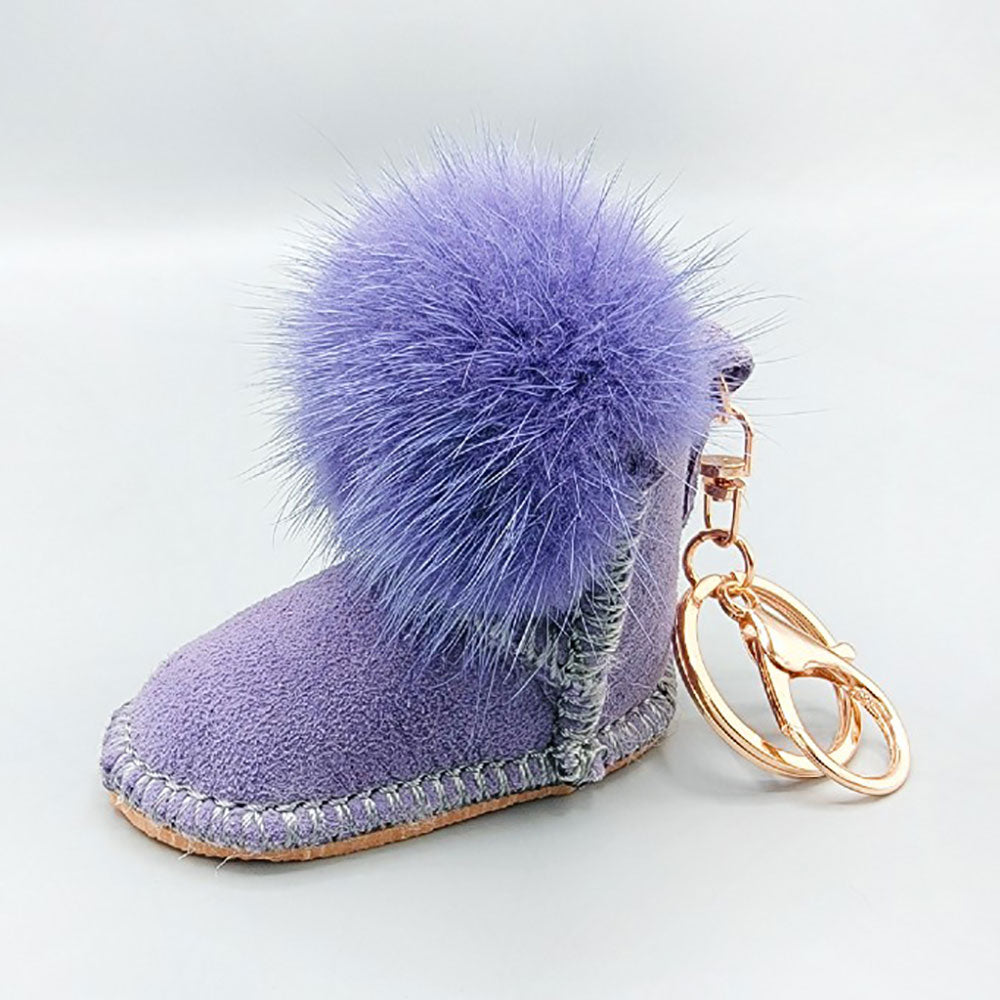 Purple Fur Pom Pom Boot Keychains