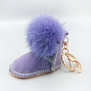 Purple Fur Pom Pom Boot Keychains