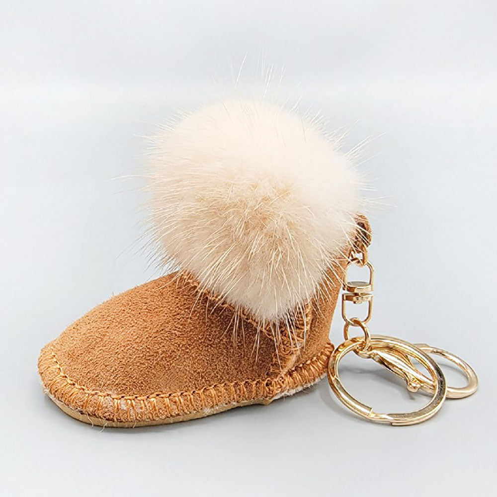 Tan Fur Pom Pom Boot Keychains